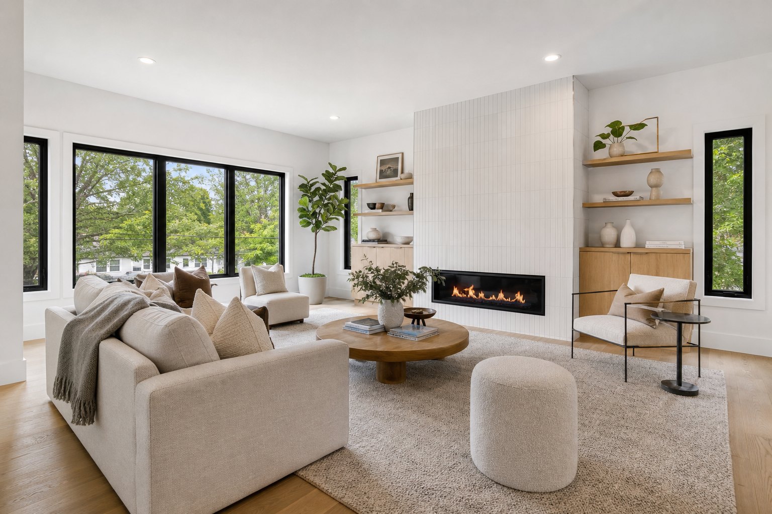 Staged living room in a renovated Atlanta home
